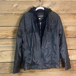 Maximos Men's Black Leather Jacket with Hoodie